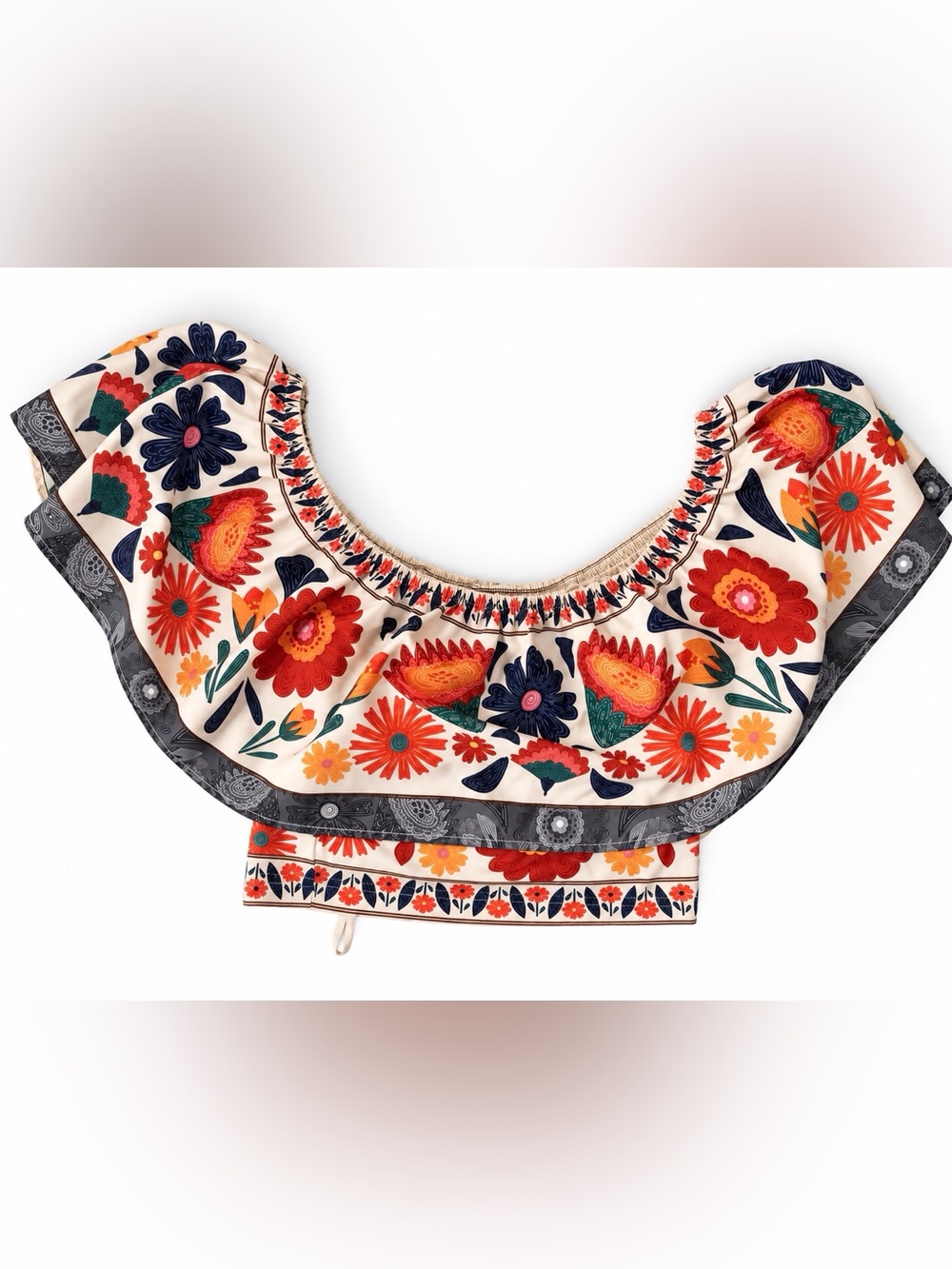 Girls' Floral Off-Shoulder Dress in Cream and Red